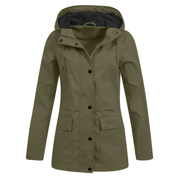 Ladies Womens Girls Rubberised Waterproof Rain Coat  PU PVC Hooded Parka Jacket 
